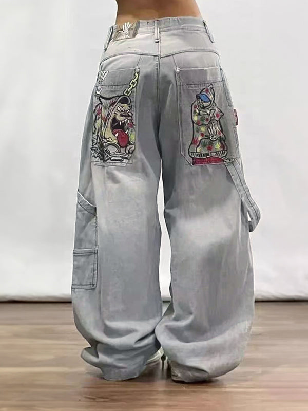 Damen Graue Y2K Hip Hop Boyfriend Jeans
