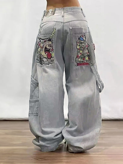 Damen Graue Y2K Hip Hop Boyfriend Jeans