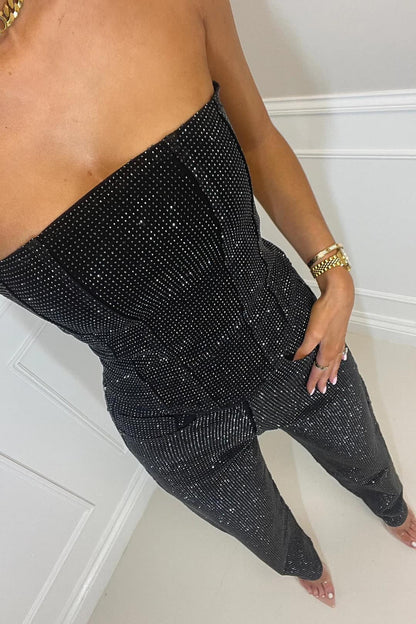 Elegantes Damenoberteil und Hose | Glitzer