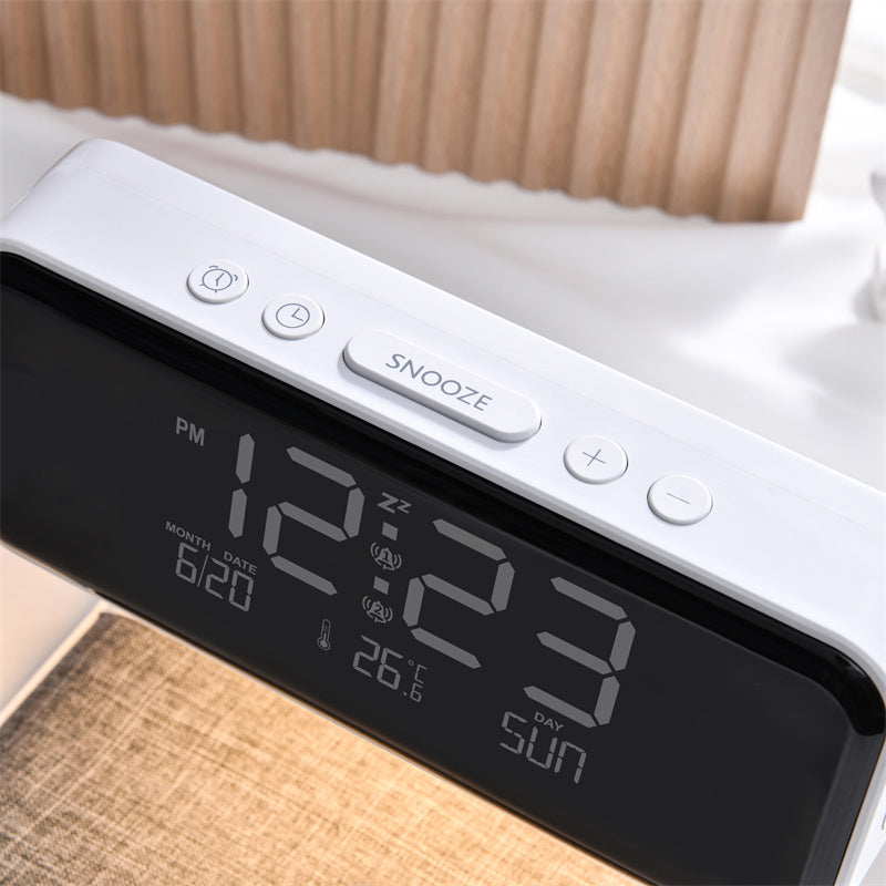 3-in-1 Nachttischlampe mit kabelloser Ladestation – LCD-Wecker & Touch-Dimmbares LED-Tischlicht