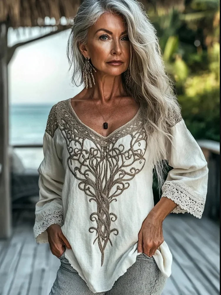 Damen Vintage Bluse | Langarm