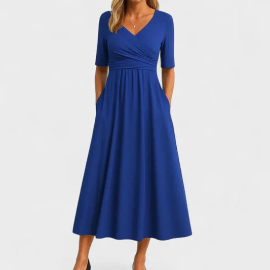 Damen V-Ausschnitt 3/4-Ärmel Wickelkleid | Midi