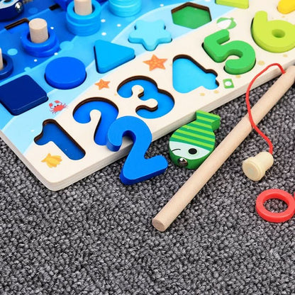 Holz Montessori Lernbrett – Lernspiel zum Entdecken von Zahlen, Formen und Farben
