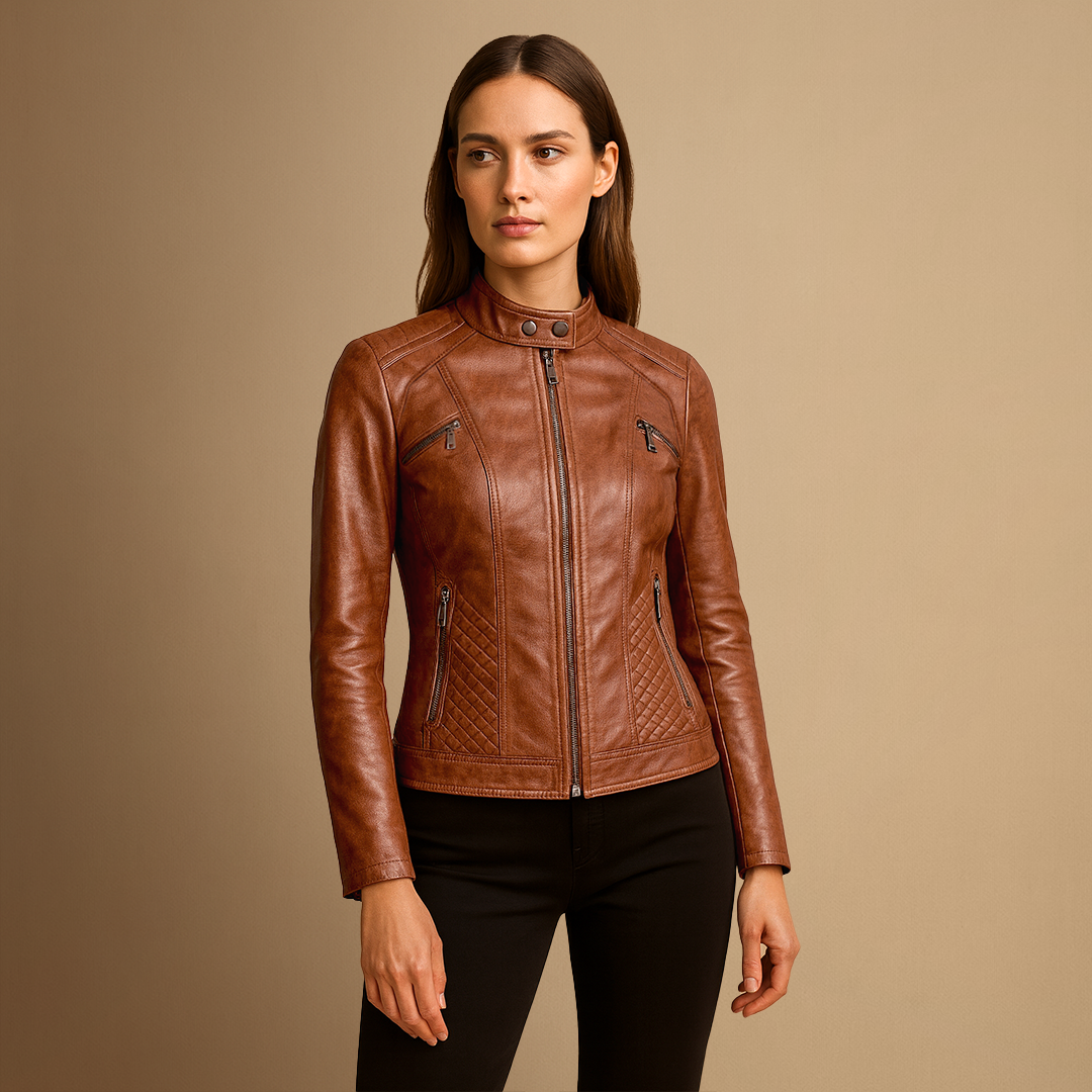 Women's Leather Jacket | Stand Collar