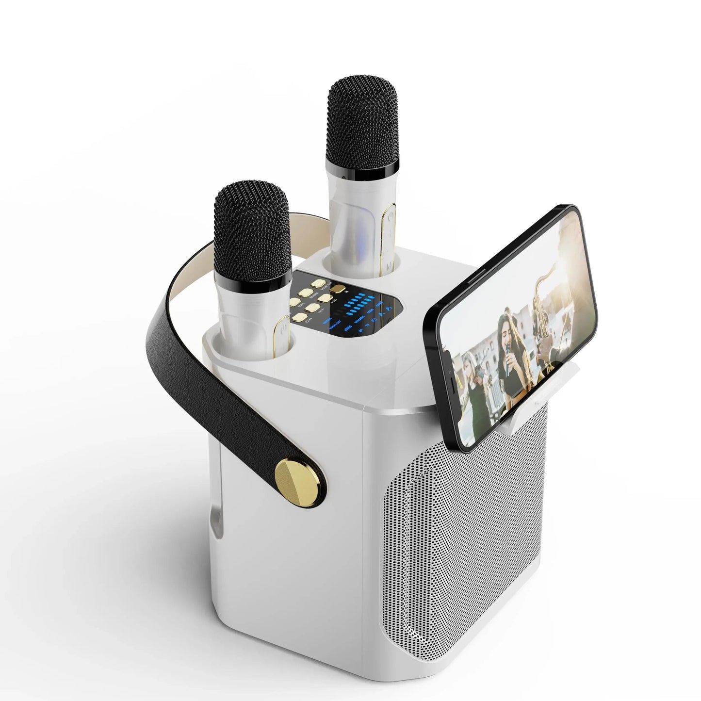 Hochleistungsfähiger tragbarer Karaoke Bluetooth Lautsprecher – 360° Stereo Surround Drahtloser Subwoofer mit zwei Mikrofonen