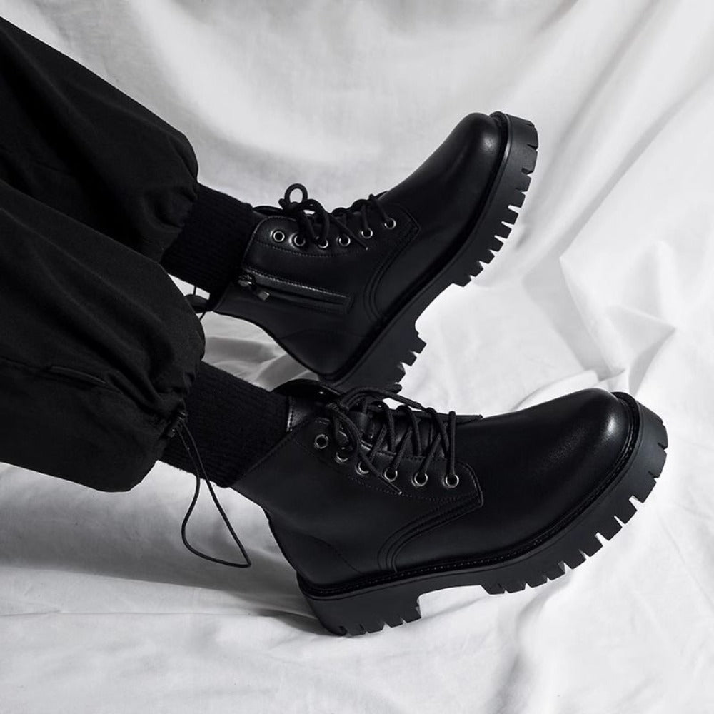 Schwarze Leder-Schnürstiefeletten für Herren – Adrian