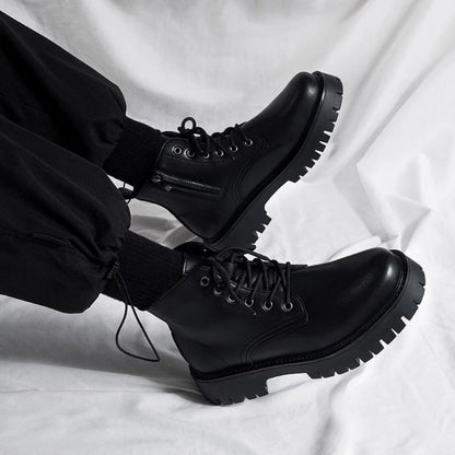Schwarze Leder-Schnürstiefeletten für Herren – Adrian