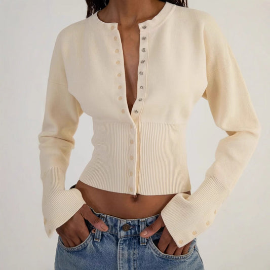 Strickjacke mit Knopfleiste und langen Ärmeln für Damen - Claudia