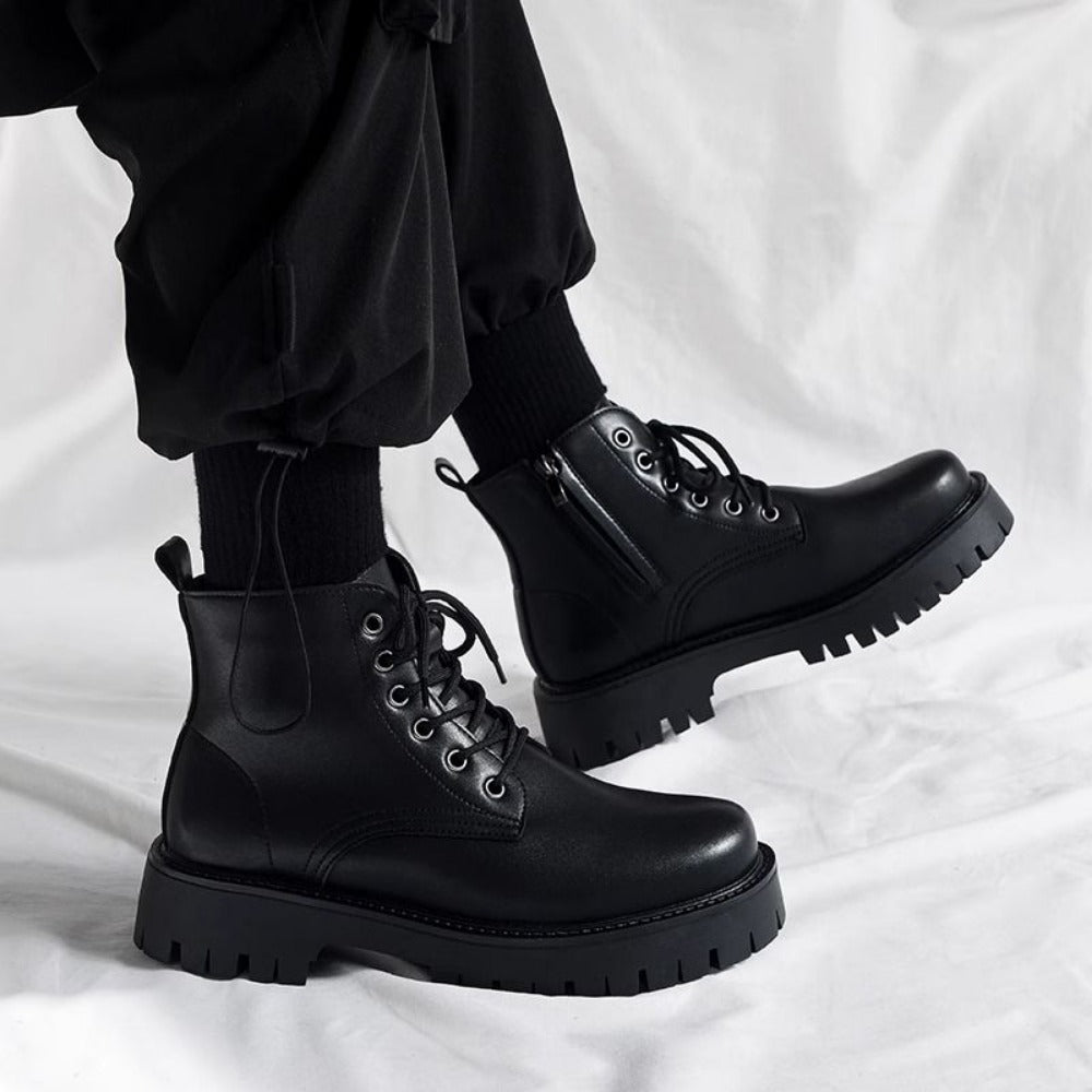Schwarze Leder-Schnürstiefeletten für Herren – Adrian