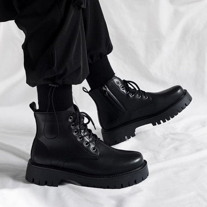 Schwarze Leder-Schnürstiefeletten für Herren – Adrian