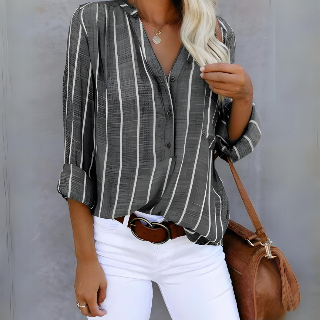 Damen Elegant Gestreift Bluse | Langarm