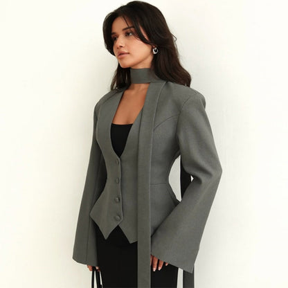 Langärmlige Blazerjacke mit Schal für Damen - Rosella