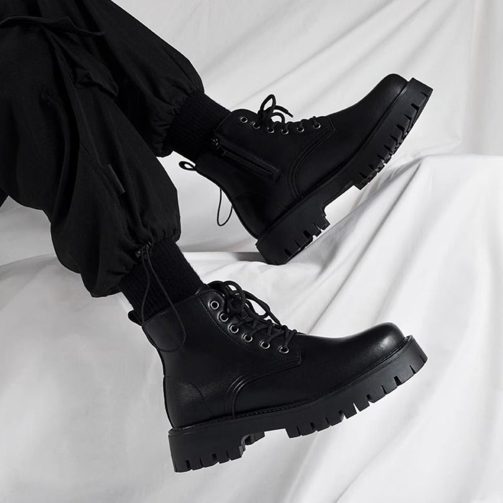 Schwarze Leder-Schnürstiefeletten für Herren – Adrian