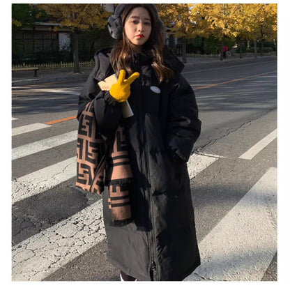 Long Hooded Puffer Coat with Zipper for Women - Melina