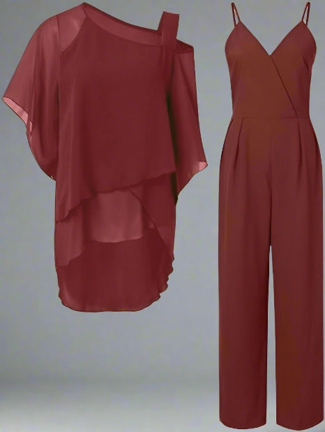 Damen Stilvoll Overall mit Asymmetrischem Oberteil | Set