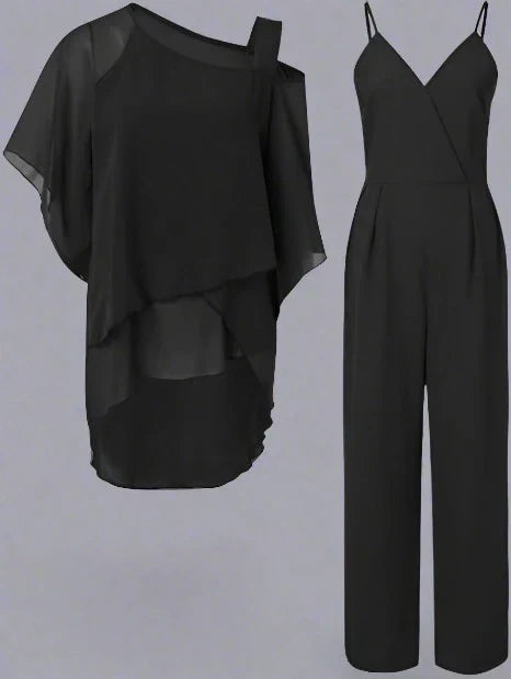 Damen Stilvoll Overall mit Asymmetrischem Oberteil | Set