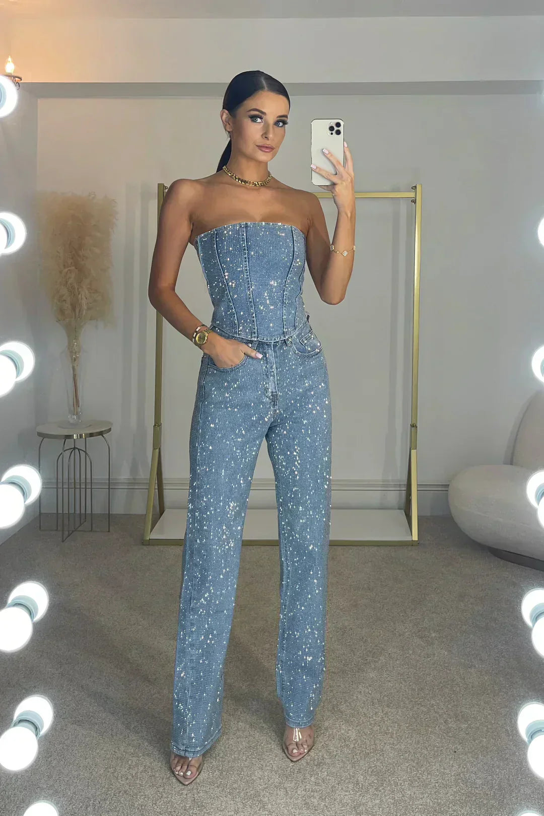 Elegantes Damenoberteil und Hose | Glitzer
