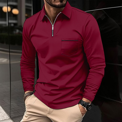 Herren Langarm-Polohemd | Reißverschluss