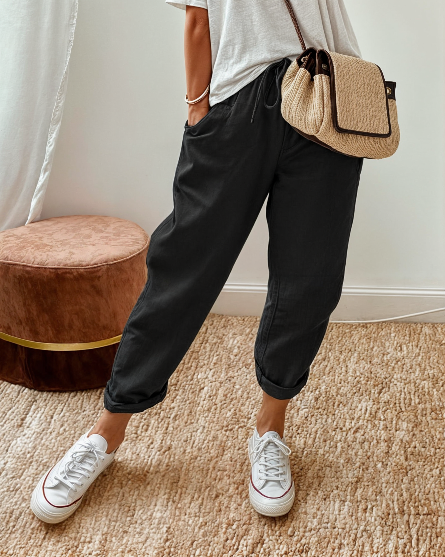 Damen Lässige Kordelzug Sommerhose | mit Taschen