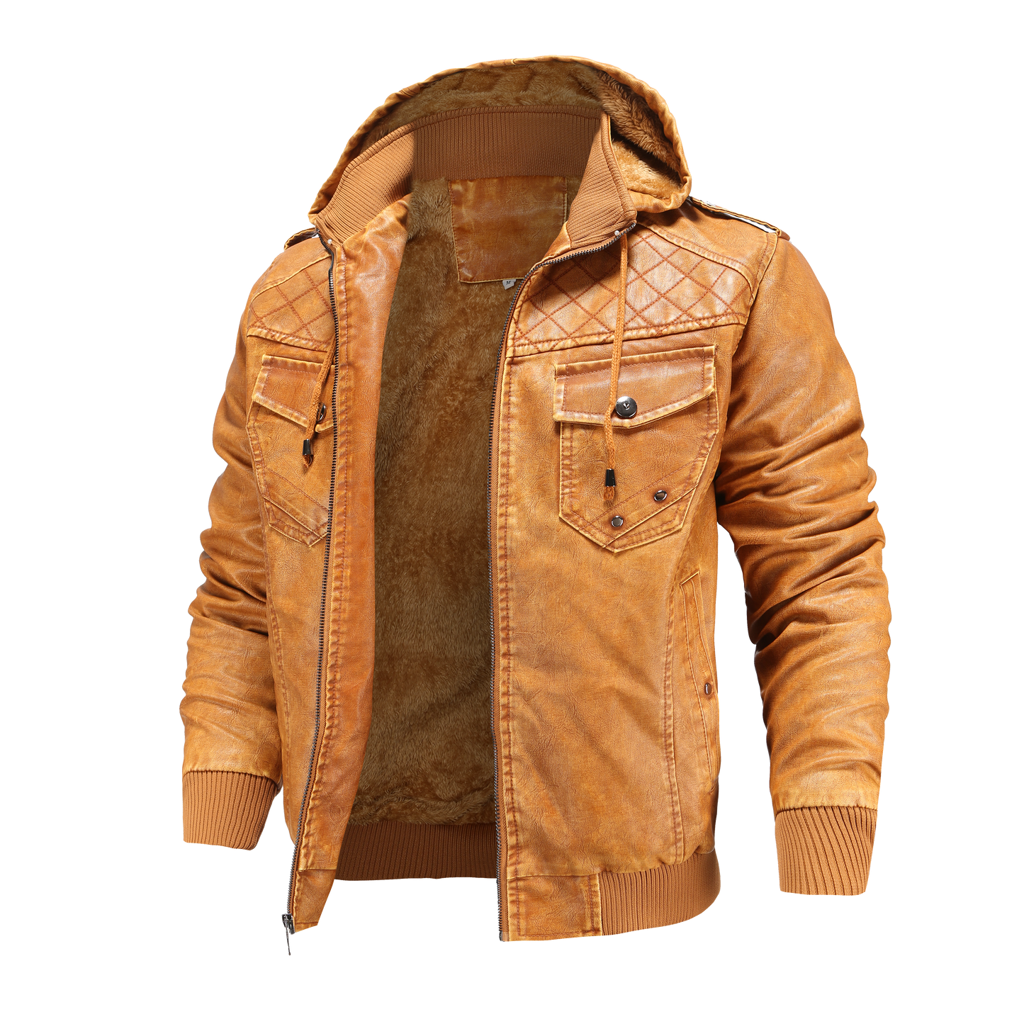 Men's Hooded Leather Jacket | Winter