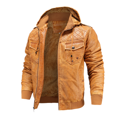 Men's Hooded Leather Jacket | Winter