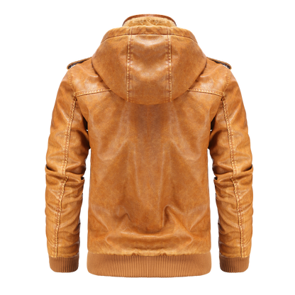 Men's Hooded Leather Jacket | Winter