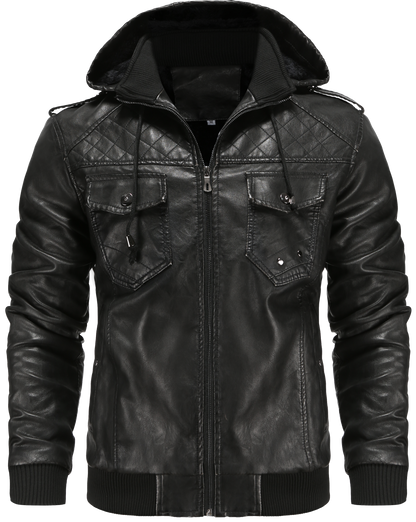Men's Hooded Leather Jacket | Winter
