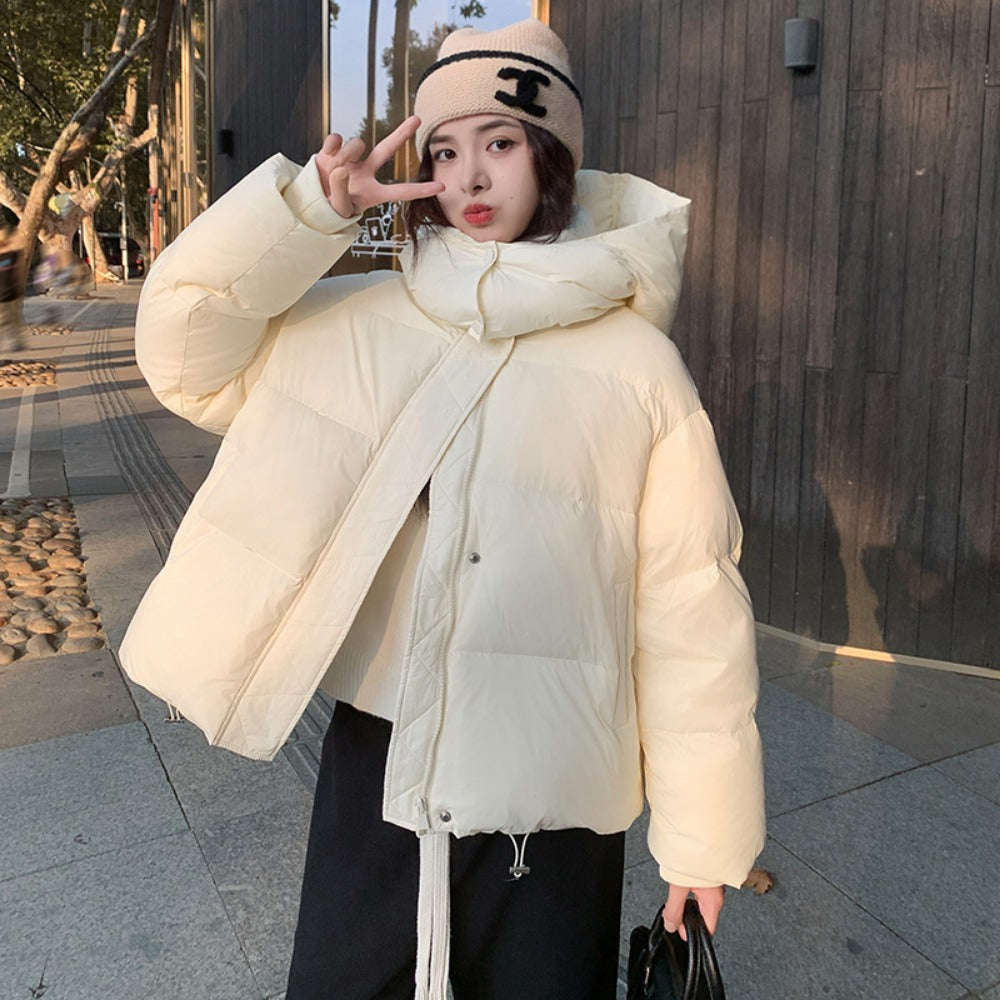 Hooded Puffer Jacket with Zipper for Women - Rina