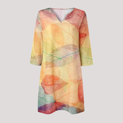 Damen Blattmuster V-Ausschnitt Sommerkleid | Midi