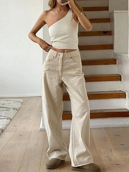 Weiße Vintage Baggy Boyfriend Jeans mit Splice