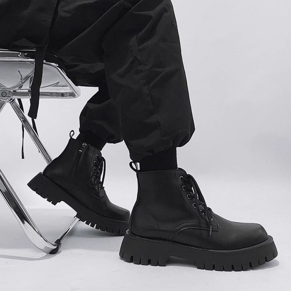 Schwarze Leder-Schnürstiefeletten für Herren – Adrian