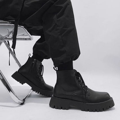Schwarze Leder-Schnürstiefeletten für Herren – Adrian