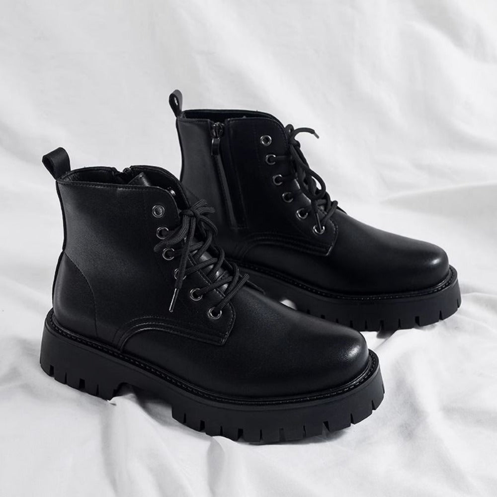 Schwarze Leder-Schnürstiefeletten für Herren – Adrian