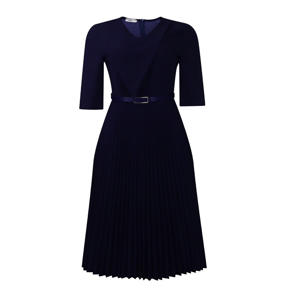 Pleated Knee Length Plus Size Dress for Women - Roberta