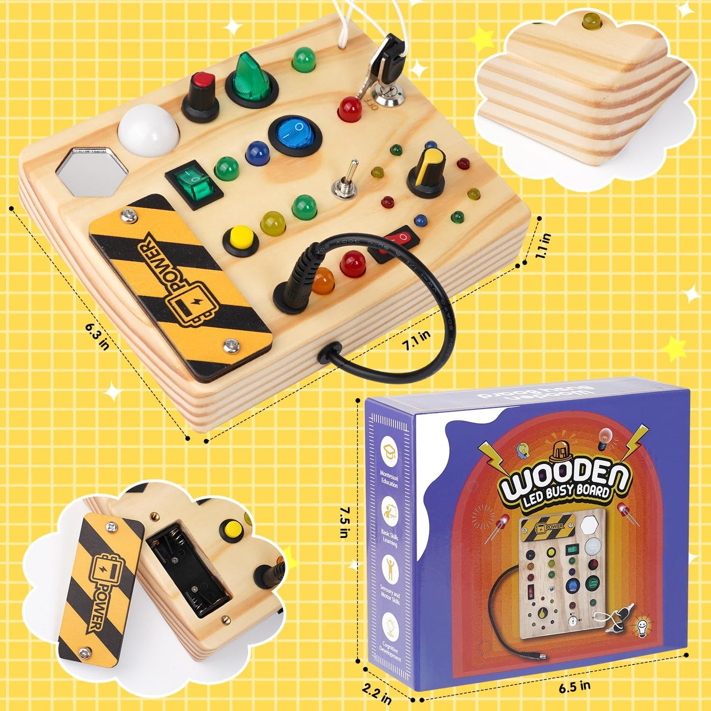 Montessori Kleinkind Pinnwand mit 27 LED-Lichtern - Lernspielzeug für Kinder von 1-6 Jahren