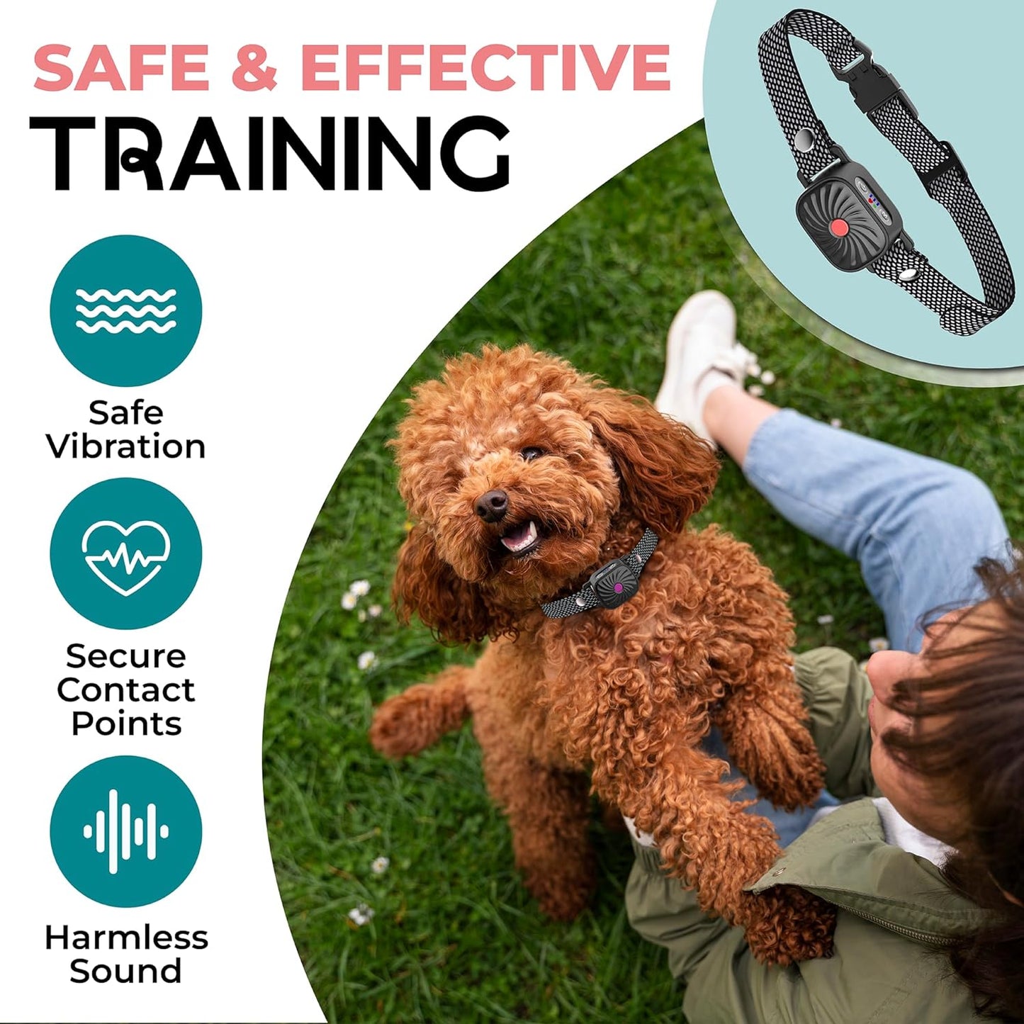 Anti-Bell-Halsband für kleine Hunde | Funktionen: Geräusch & Vibration | IP87 wasserdicht | Verstellbare & sanfte Trainingslösung
