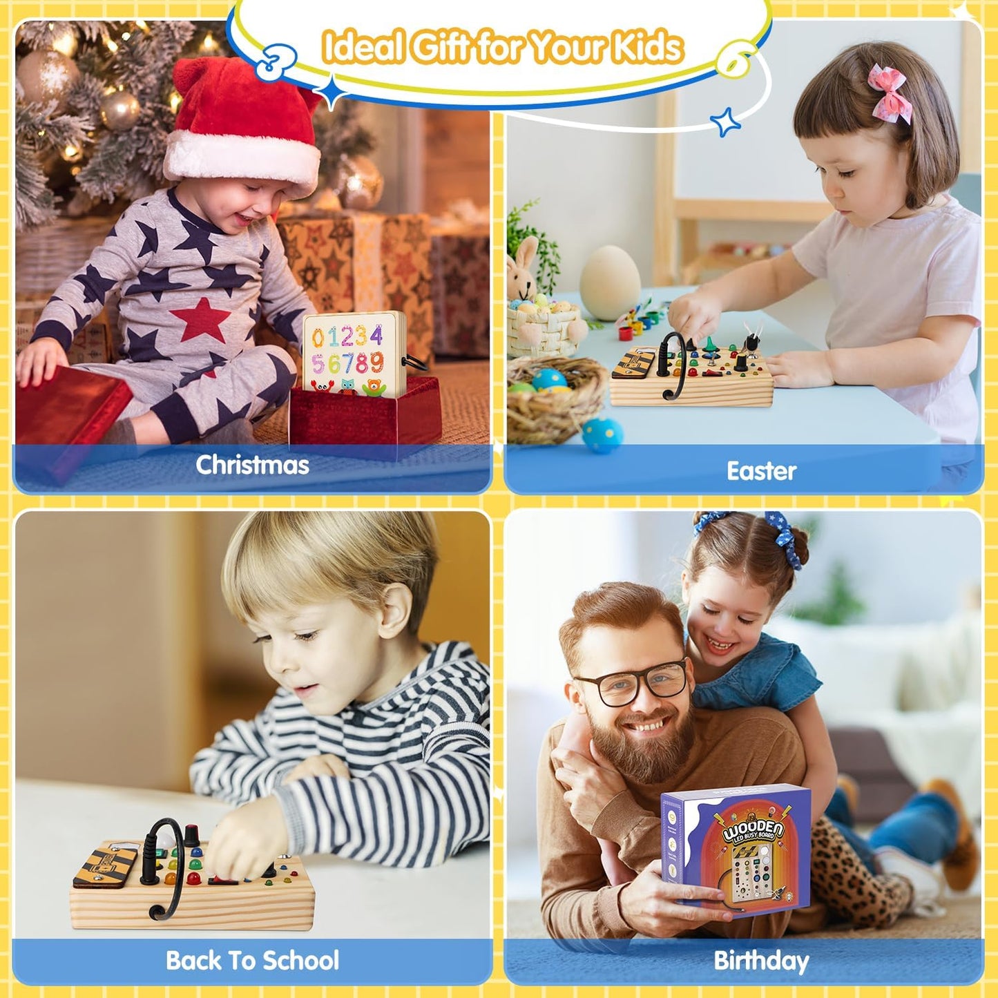Montessori Kleinkind Pinnwand mit 27 LED-Lichtern - Lernspielzeug für Kinder von 1-6 Jahren