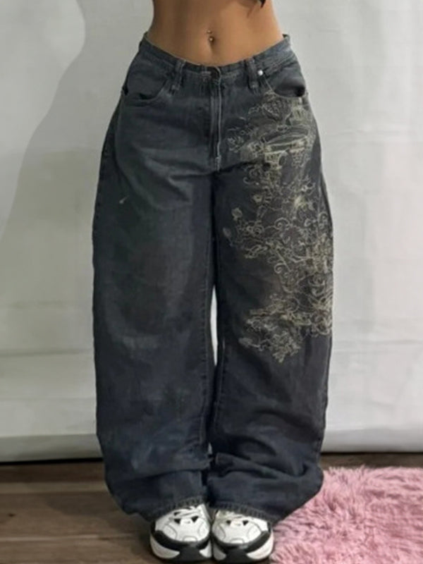 Damen Schwarze Amerikanische Retro Weite Boyfriend Jeans