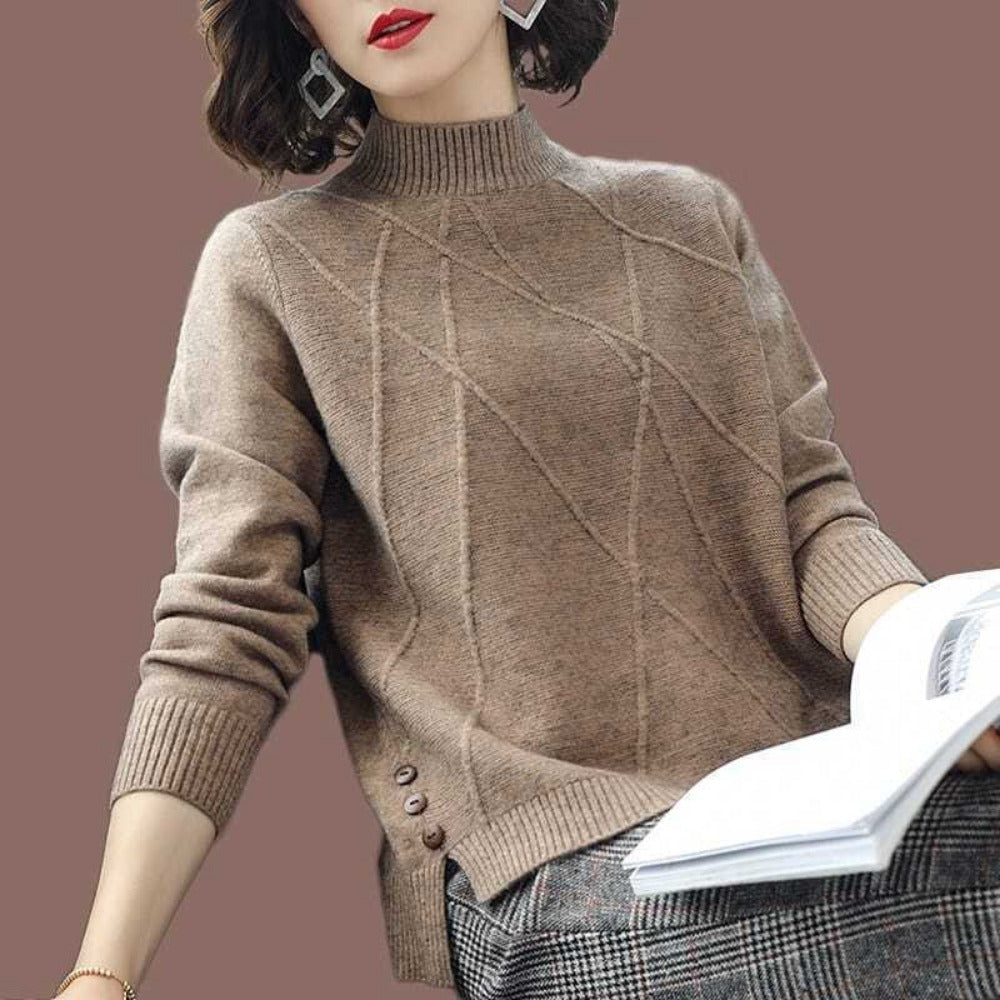 Strickpullover mit Seitlichen Knöpfen für Damen – Romana