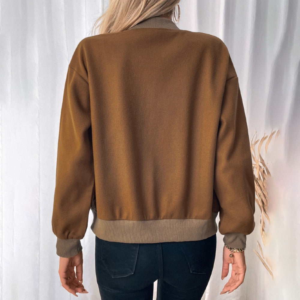 Braune Bomberjacke mit Druckknöpfen für Damen - Santina