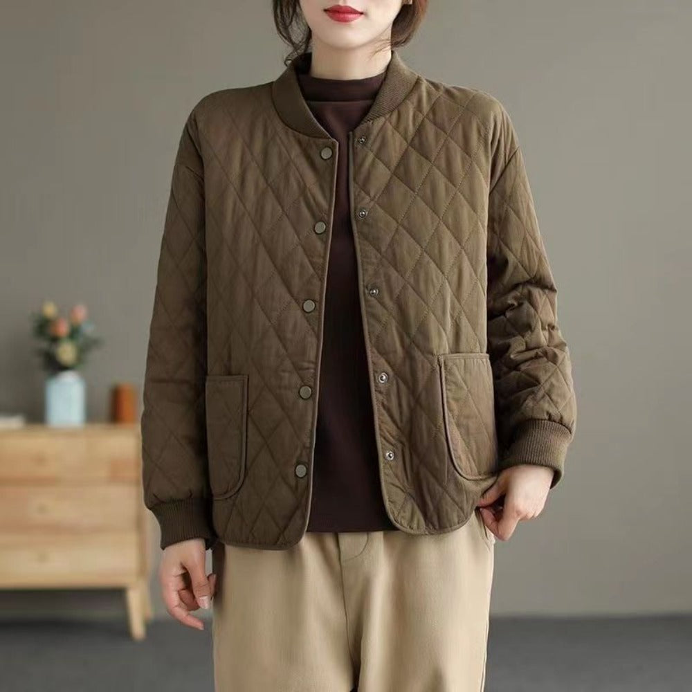 Gesteppt Jacke mit Knopfleiste und Taschen für Damen – Noemi