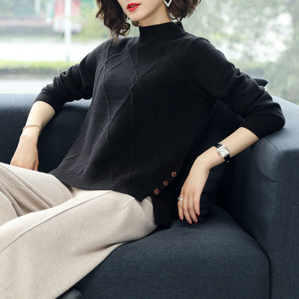 Strickpullover mit Seitlichen Knöpfen für Damen – Romana