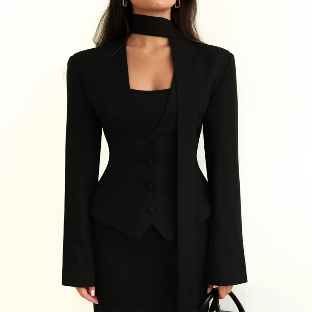 Langärmlige Blazerjacke mit Schal für Damen - Rosella