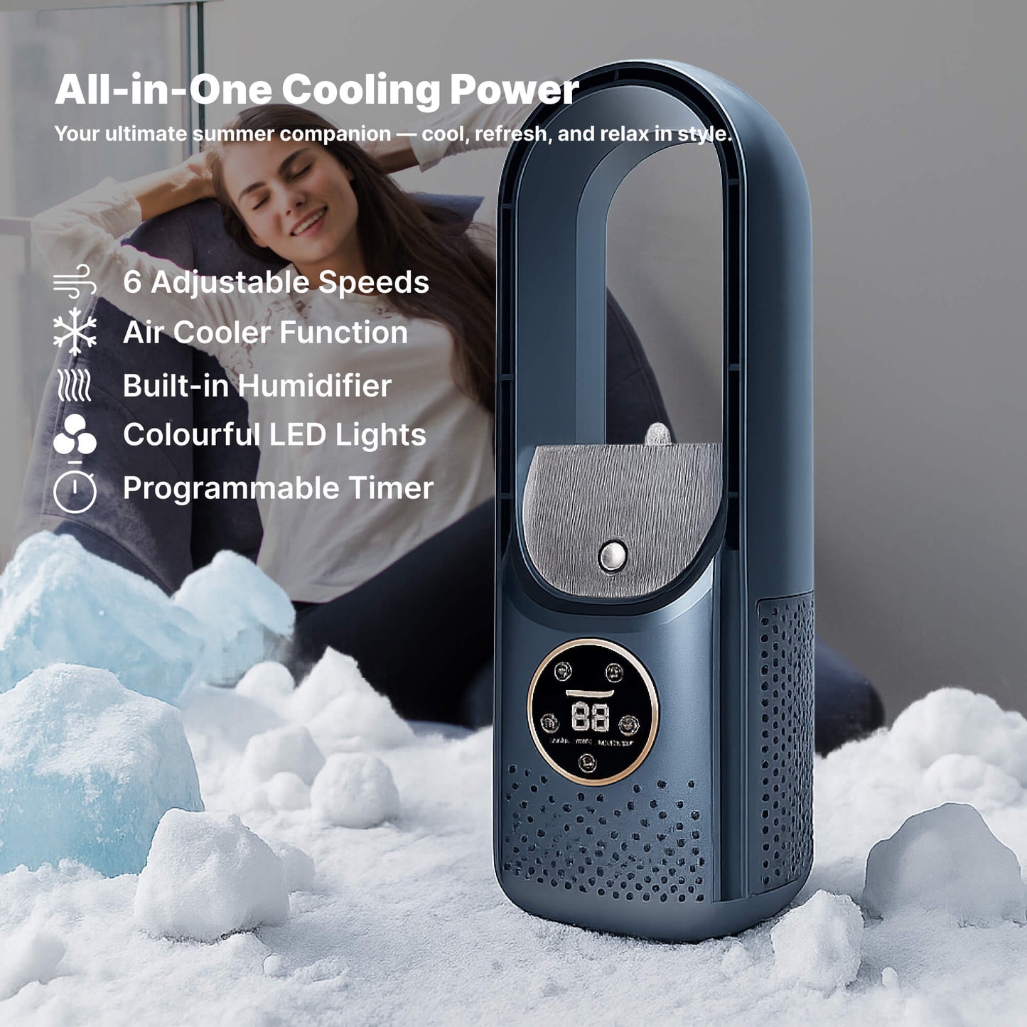 Geräuscharlose, bladeless tragbare Klimaanlage: Ergonomisches Design für Zuhause und Büro