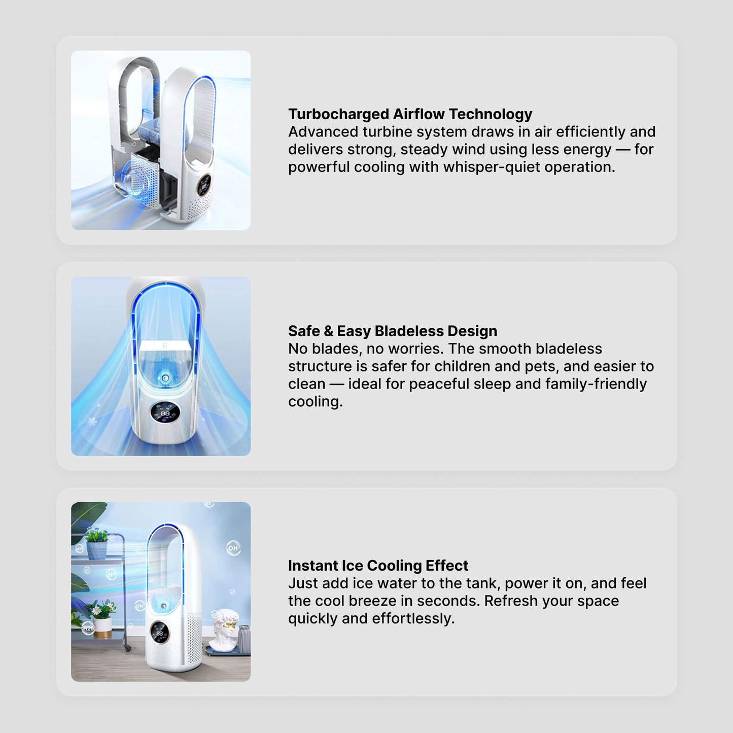Geräuscharlose, bladeless tragbare Klimaanlage: Ergonomisches Design für Zuhause und Büro