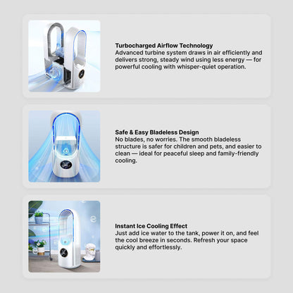 Geräuscharlose, bladeless tragbare Klimaanlage: Ergonomisches Design für Zuhause und Büro