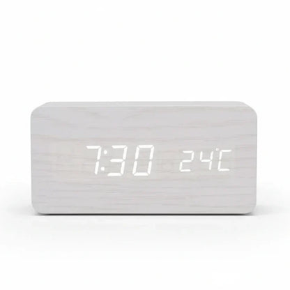Holzlook LED-Wecker mit drei Alarmen, Temperaturanzeige und einstellbarer Helligkeit