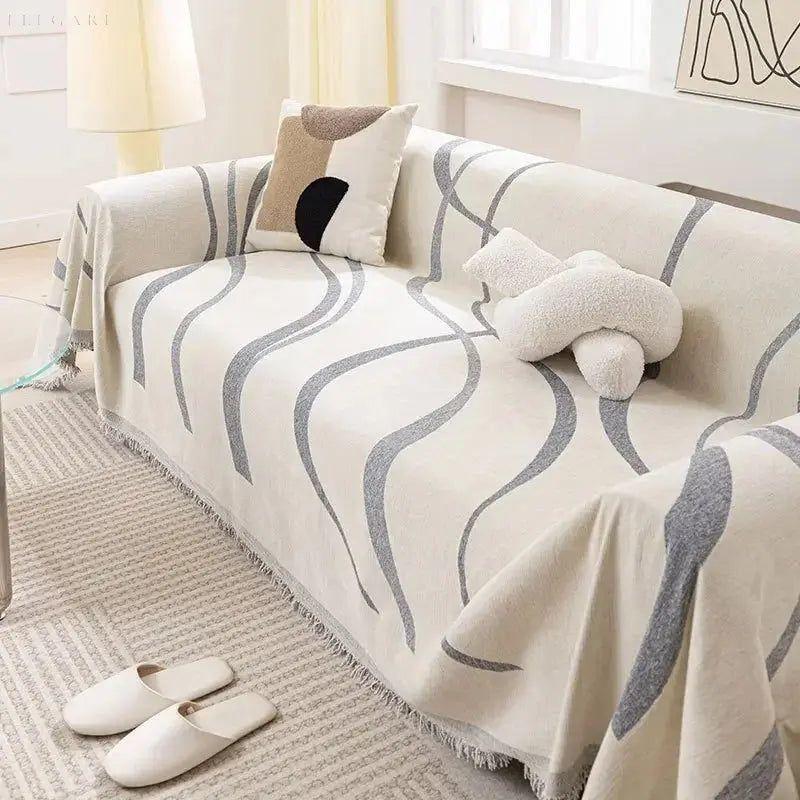 Umkehrbarer Chenille- und Baumwollsofaüberwurf – Weich und Luxuriös