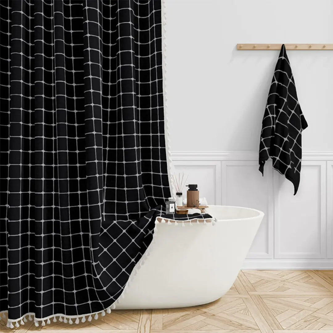 Bohemian Leinen-Duschvorhang mit Quasten und wasserdichtem Design