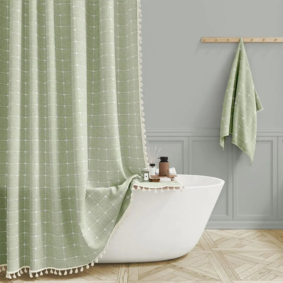 Bohemian Leinen-Duschvorhang mit Quasten und wasserdichtem Design